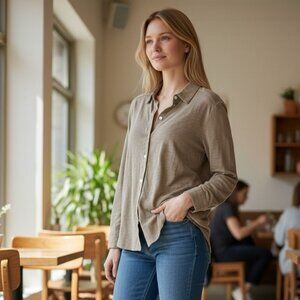 THEORY Brown  Riduro C.Nebulous 100% Organic Cotton Button Down Shirt Size L